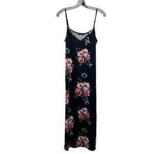Huskary Women's Floral Maxi Dress Sleeveless Navy/Multi Size Small Pockets